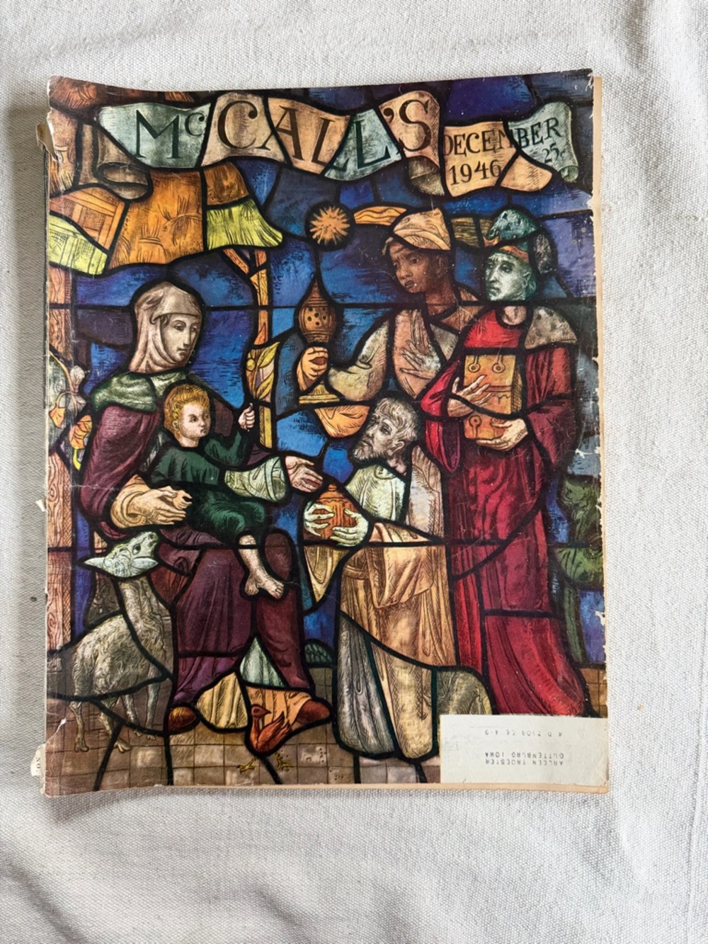 Vintage 1946 McCall's Magazine Christmas Stained Glass Cover Santa Back Fashion